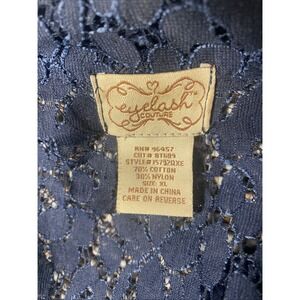 Eyelash Couture Sheer Shirt Blouse Lace Floral XL Navy 1 Button Cotton Nylon